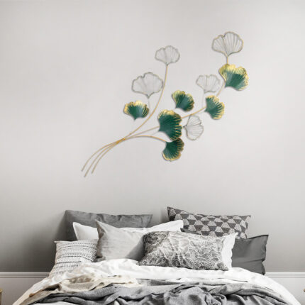 Flower Megapap metal wall art in gold - green color 120x1,5x100cm.GP052-0093