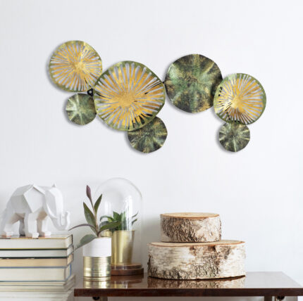 Flower Megapap metal wall art in gold - green color 74x1.5x38cm.GP052-0078
