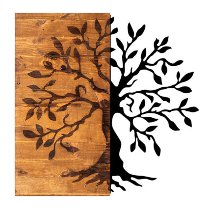 Agac Tree Megapap wooden - metal wall art in walnut - black color 58x3x58cm.GP052-0058