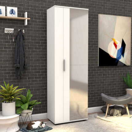 Porto Megapap single-leaf wardrobe with mirror - shoe rack of 30 pairs in white 60x36x187cm.