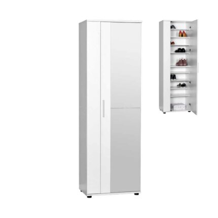Porto Megapap single-leaf wardrobe with mirror - shoe rack of 30 pairs in white 60x36x187cm.