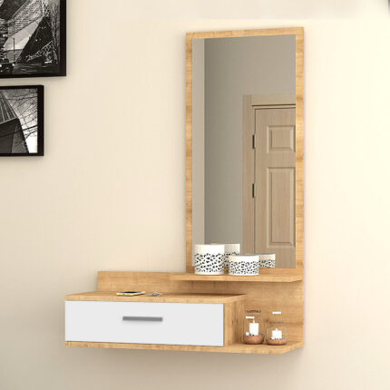 Joy Megapap melamine entrance furniture - dressing table with mirror in sonoma - white color 80x35x116cm.