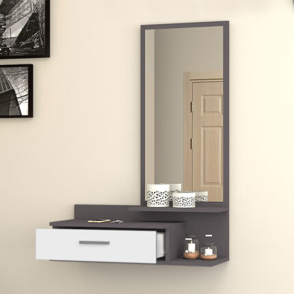 Joy Megapap melamine entrance furniture - dressing table with mirror in grey - white color 80x35x116cm.