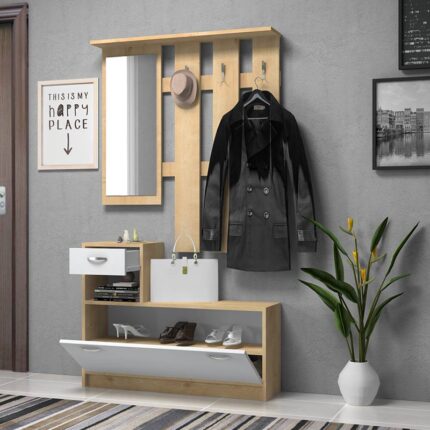Raynold Megapap melamine entrance furniture in natural - white color 100x30x180cm.