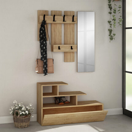Vesty Megapap melamine entrance furniture in natural beech color 100x36x61cm.