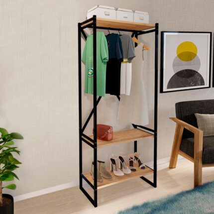 Zula Megapap metallic - melamine entrance furniture - hanger in black - pine oak color 66x30x160cm.