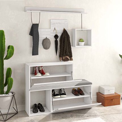 Holdon Megapap melamine entrance furniture in ancient white color 120x36,5x87,5cm.