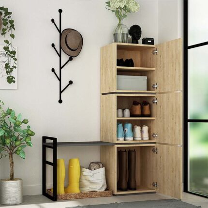 Mello Megapap melamine hallway stand with hanger in oak color 109x39x149cm.