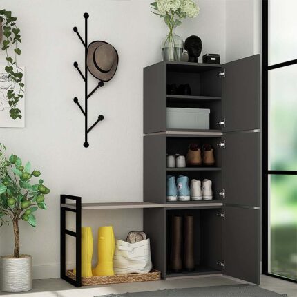 Mello Megapap melamine hallway stand with hanger in anthracite color 109x39x149cm.