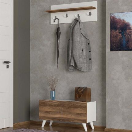 Lores Megapap meamine entrance furniture in white - walnut color 80x31,3x41,5cm.