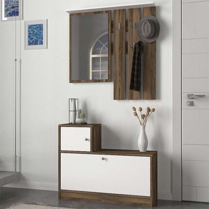Galina Megapap melamine entrance furniture in walnut - white color 91,8x27x70cm.