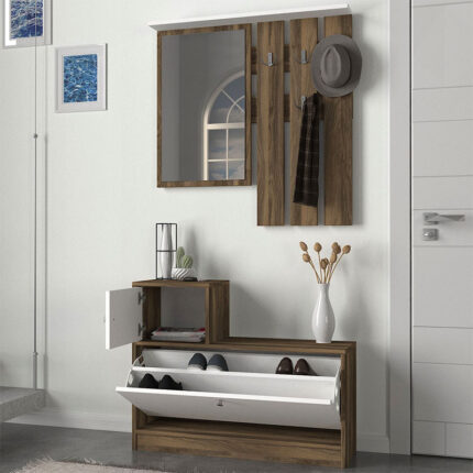 Galina Megapap melamine entrance furniture in walnut - white color 91,8x27x70cm.