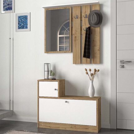 Galina Megapap melamine entrance furniture in sapphire oak - white color 91,8x27x70cm.