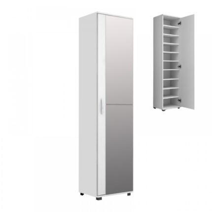 Visla Megapap single-door wardrobe - shoe rack of 20 pairs with mirror in white 45x36x187cm.