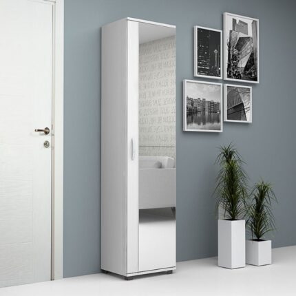 Visla Megapap single-door wardrobe - shoe rack of 20 pairs with mirror in white 45x36x187cm.