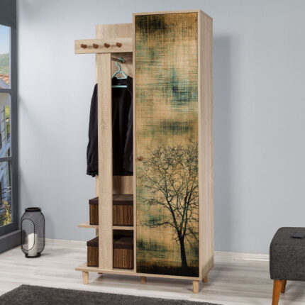 Soho Megapap entrance furniture made of melamine color sonoma 90x36x194cm.
