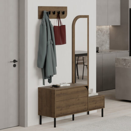 Mila Megapap melamine shoe cabinet with hanger in light brown color 120x37x171,6cm.