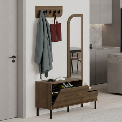 Mila Megapap melamine shoe cabinet with hanger in light brown color 120x37x171,6cm.