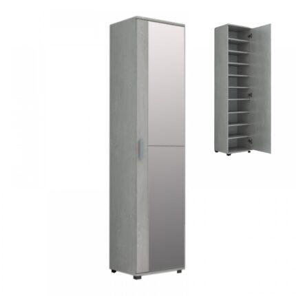 Visla Megapap single-door wardrobe - shoe rack of 20 pairs with mirror in concrete grey color 45x36x187cm.