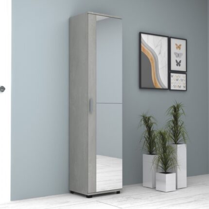 Visla Megapap single-door wardrobe - shoe rack of 20 pairs with mirror in concrete grey color 45x36x187cm.