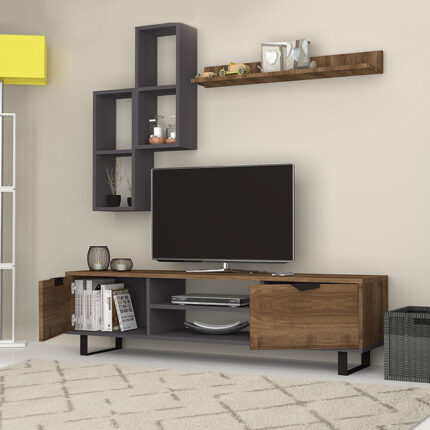 Lonsa Megapap melamine TV unit in walnut - grey color 160x35x40cm.