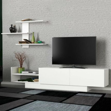 Egemen Megapap melamine TV unit in white color 180x32x40cm