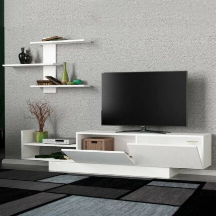 Egemen Megapap melamine TV unit in white color 180x32x40cm