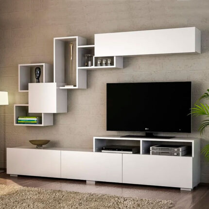 Stamatia Megapap melamine TV unit in white color 210x36,8x46,8cm.