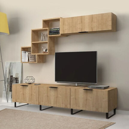 Heydar Megapap melamine TV unit in white - sonoma color 210x35x50cm.