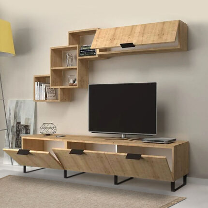 Heydar Megapap melamine TV unit in white - sonoma color 210x35x50cm.