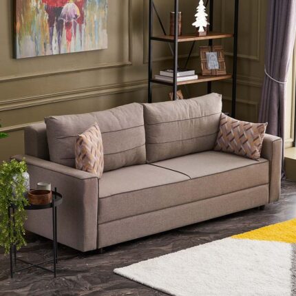 Ece Megapap fabric sofa three - seater in cream color 215x90x88cm.