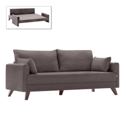 Bella Megapap fabric sofa bed three - seater in brown color 208x81x85cm.