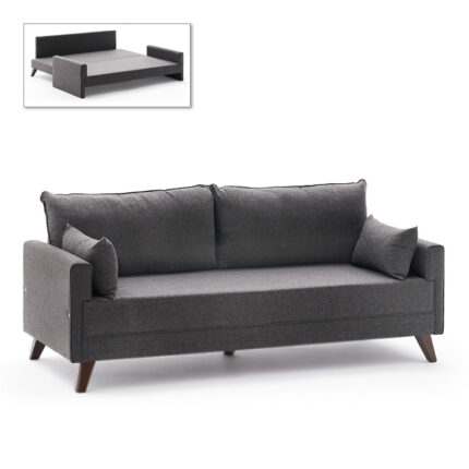 Bella Megapap fabric sofa bed three - seater in anthracite color 208x81x85cm.