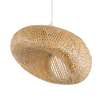 GloboStar® CARIBBEAN 01723 Boho Κρεμαστό Φωτιστικό Πλέγμα Μονόφωτο 1 x E27 IP20 Μπεζ Ξύλο - Μ45 x Π45 x Υ24cm