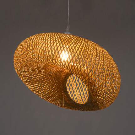 GloboStar® CARIBBEAN 01723 Boho Κρεμαστό Φωτιστικό Πλέγμα Μονόφωτο 1 x E27 IP20 Μπεζ Ξύλο - Μ45 x Π45 x Υ24cm