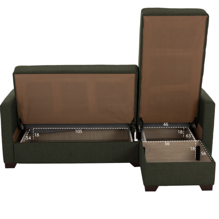 HM3244.05, corner sofa-bed, dark olive, reversible, 200x133x77cm