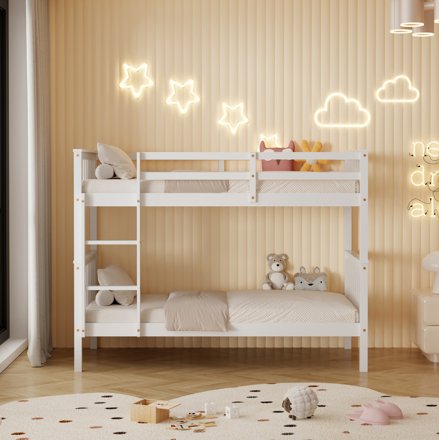 bunki BUNK BED FOR CHILDREN LANTAI HM682.03 PINE WOOD IN WHITE