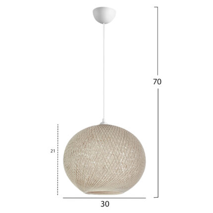 PENDANT CEILING LAMP HM7625.02 ECRU SLIGHTLY OVAL-SHAPED SPHERE, KNITTED ROPE, INDOORS