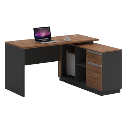 Professional right corner office desk Oscar pakoworld walnut-anthracite 160x140x76cm