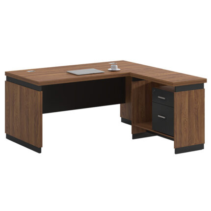 Professional reversible office desk Oscar pakoworld walnut-charcoal 180x170χ76cm