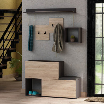 Entrance furniture-shoe cabinet HOLDON pakoworld in anthracite-natural colour with a capacity of 12 pairs 120x36.5x87cm