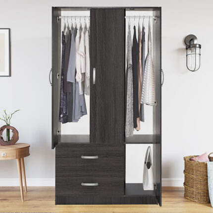 Wardrobe Zelia pakoworld with 2 doors and drawers in wenge color 90x42x180cm
