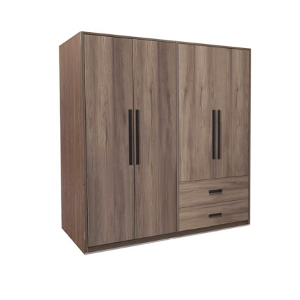 4-door wardrope Edritte pakoworld with drawers light walnut 160x52x195cm