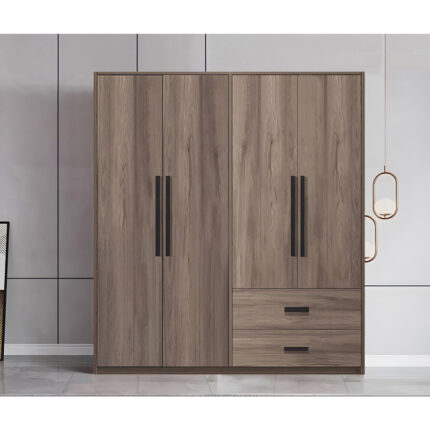 4-door wardrope Edritte pakoworld with drawers light walnut 160x52x195cm