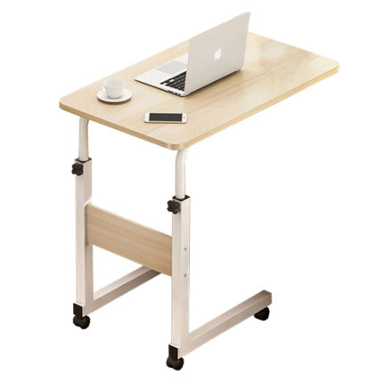 Side table Talf pakoworld on wheels in white-walnut color 60x40x62-88cm