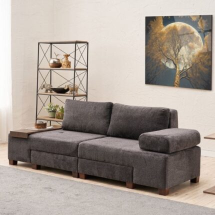 Perenna Megapap fabric sofa three - seater in anthracite color 233x93x83cm.