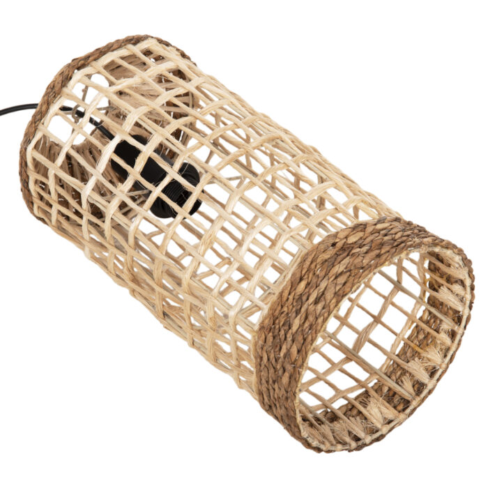 CEILING PENDANT OBLONG CYLINDRICAL CAP ABACA FIBERS IN NATURAL Φ21x43-120Hcm.HM7768