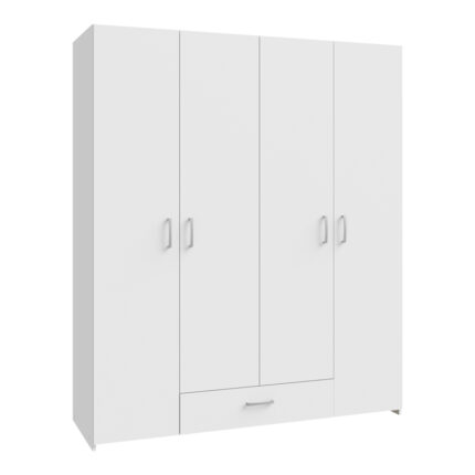 Openable four-leaf wardrobe Generiale pakoworld melamine white with 3 grey shelves 159x54.5x190.5cm