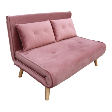 Josuane sofa-bed pakoworld two-seater rotten apple velvet and wooden leg in natural shade 122x80x81cm