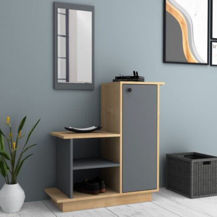 Cute Megapap melamine entrance furniture in oak - anthracite color 90x35x95cm.